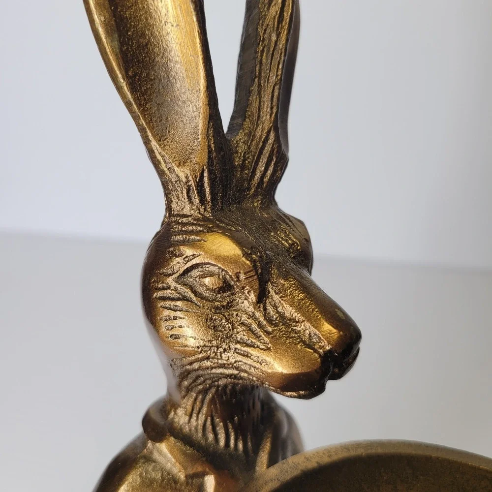 Eric & Eloise - Eric the Hare 14" Tall Brass Pedestal Dish Bowl Stand Figurine - Picture 10 of 10
